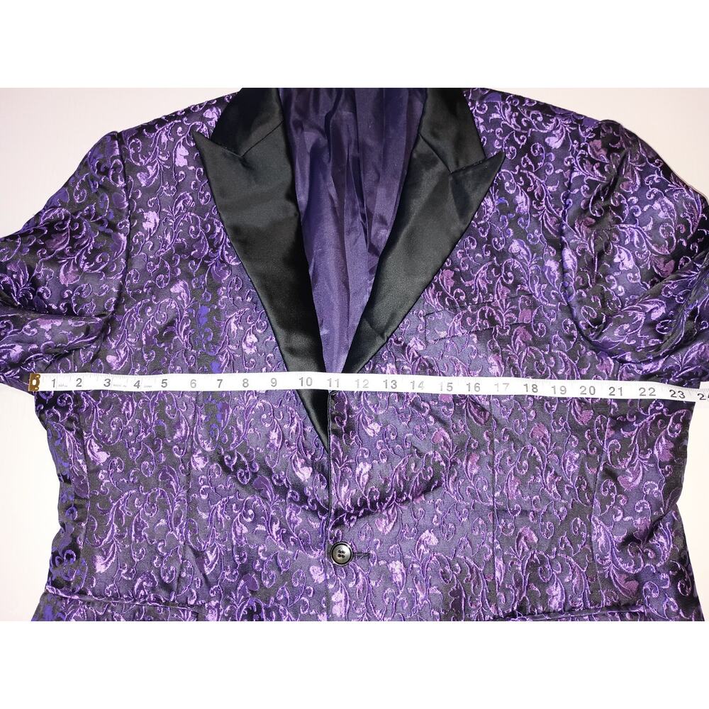 COOFANDY Men's Purple Floral Jacquard Blazer Tuxedo Jacket Size L M008 - Picture 10 of 11